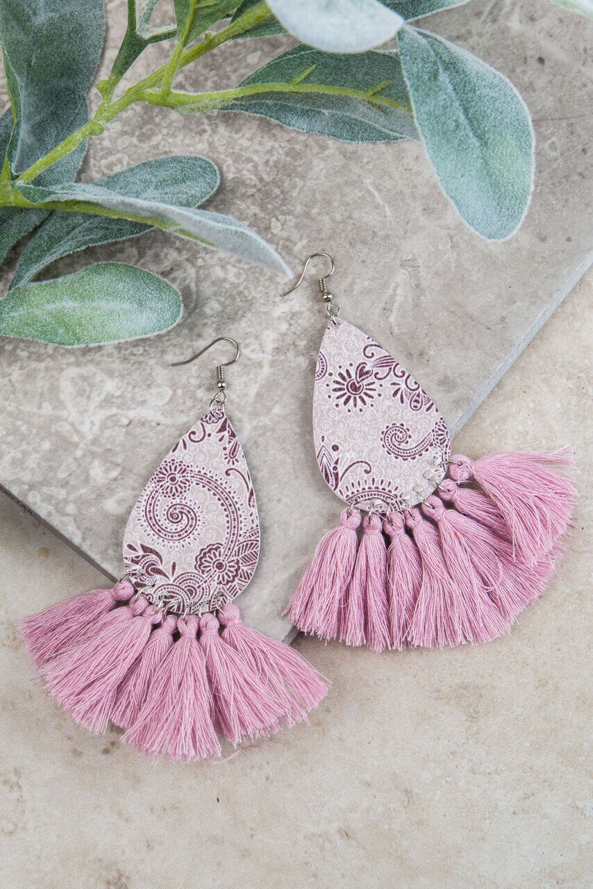 Pretty in Paisley Leather Teardrop Earrings, Lavender - SKC Boutique