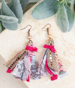 Little Bit of Everything Beaded Tassel Earrings, Pink - SKC Boutique