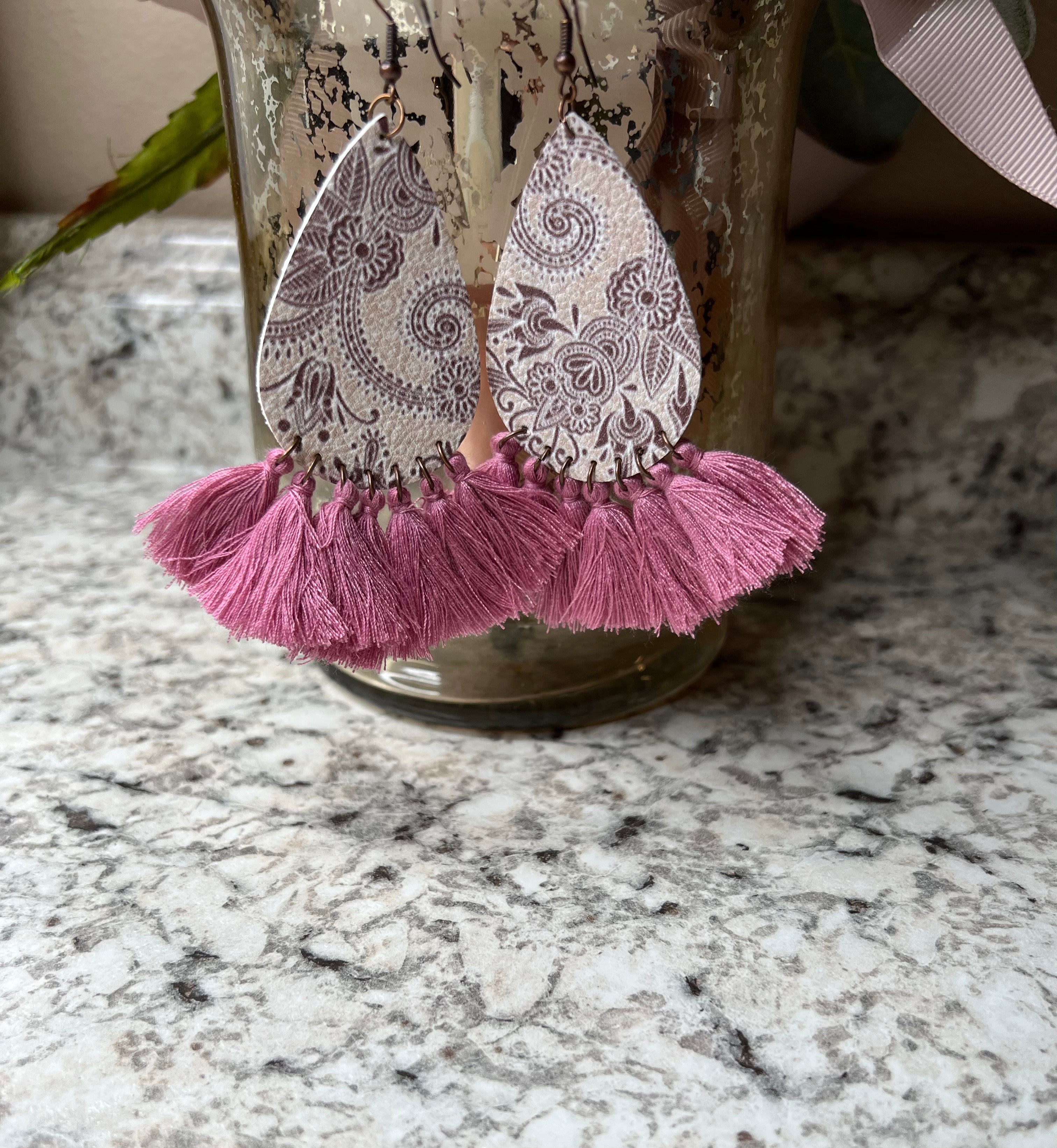 Pretty in Paisley Leather Teardrop Earrings, Lavender - SKC Boutique