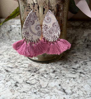 Pretty in Paisley Leather Teardrop Earrings, Lavender - SKC Boutique