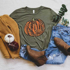 Leopard Pumpkin Tee-Fall Tee - SKC Boutique